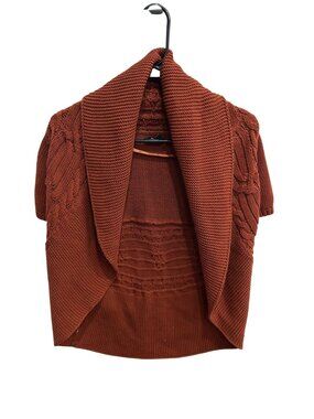 Apt. 9 Short Sleeve Bolero Cardigan Sweater Rust Sz Small Shawl Collar Cozy Knit